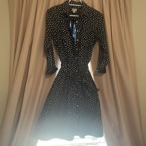 J. Crew Navy Printed Collared Shirt Dress - Button Up with Tie Waist